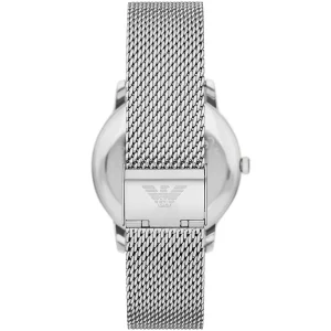 ar11571 emporio armani watch men blue dial stainless steel metal silver strap quartz battery analog 3