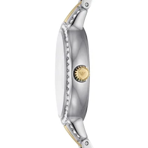ar11576 emporio armani watch women crystals two tone blue dial metal stainless steel silver gold strap quartz analog cleo 5