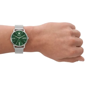ar11578 emporio armani watch men green dial metal stainless steel silver mesh strap quartz analog minimalist 11