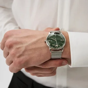 ar11578 emporio armani watch men green dial metal stainless steel silver mesh strap quartz analog minimalist 12