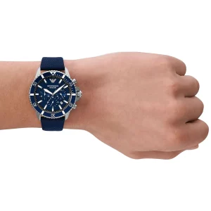 ar11588 emporio armani watch 100 meters men blue dial fibers strap quartz analog chronograph diver 11