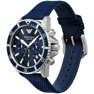 ar11588 emporio armani watch 100 meters men blue dial fibers strap quartz analog chronograph diver 2