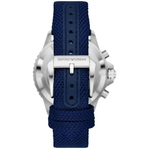 ar11588 emporio armani watch 100 meters men blue dial fibers strap quartz analog chronograph diver 5