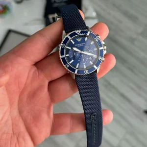 ar11588 emporio armani watch 100 meters men blue dial fibers strap quartz analog chronograph diver 8