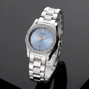 ar11593 emporio armani watch women crystals blue dial metal stainless steel silver strap quartz analog federica 10