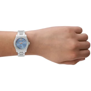 ar11593 emporio armani watch women crystals blue dial metal stainless steel silver strap quartz analog federica 11