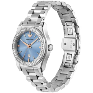 ar11593 emporio armani watch women crystals blue dial metal stainless steel silver strap quartz analog federica 2