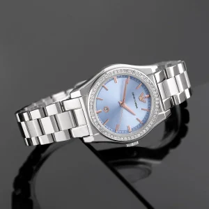 ar11593 emporio armani watch women crystals blue dial metal stainless steel silver strap quartz analog federica 7