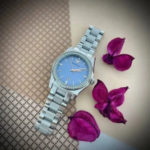 ar11593 emporio armani watch women crystals blue dial metal stainless steel silver strap quartz analog federica 8