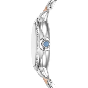 ar11597 emporio armani watch women crystals two tone blue dial metal stainless steel silver rose gold strap quartz analog mia 6