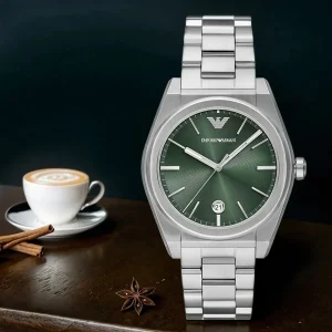 ar11621 emporio armani watch men green dial metal stainless steel silver strap quartz analog federico 7