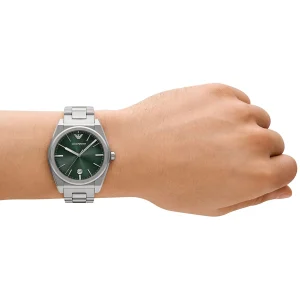 ar11621 emporio armani watch men green dial metal stainless steel silver strap quartz analog federico 8