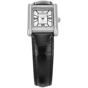 ar11623 emporio armani watch women crystals silver square dial leather black strap quartz analog genni 2