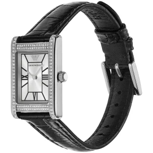 ar11623 emporio armani watch women crystals silver square dial leather black strap quartz analog genni 3