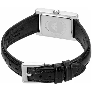 ar11623 emporio armani watch women crystals silver square dial leather black strap quartz analog genni 4