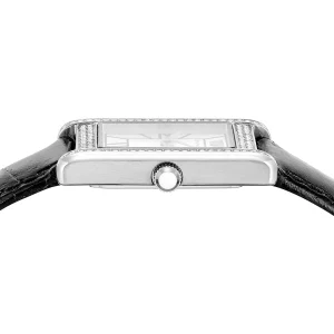 ar11623 emporio armani watch women crystals silver square dial leather black strap quartz analog genni 5