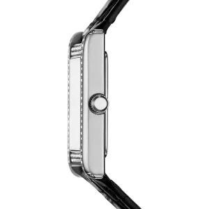 ar11623 emporio armani watch women crystals silver square dial leather black strap quartz analog genni 7