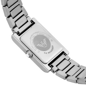 ar11625 emporio armani watch women mother of pearl crystals silver square dial metal stainless steel strap quartz analog genni 4