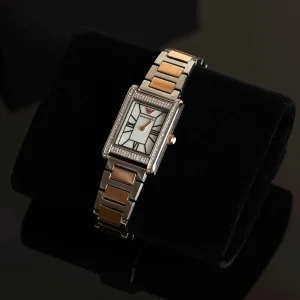 ar11626 emporio armani watch women mother of pearl crystals two tone silver square dial metal stainless steel rose gold strap quartz analog genni 11