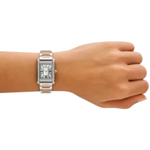ar11626 emporio armani watch women mother of pearl crystals two tone silver square dial metal stainless steel rose gold strap quartz analog genni 12