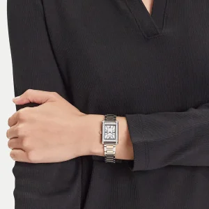 ar11626 emporio armani watch women mother of pearl crystals two tone silver square dial metal stainless steel rose gold strap quartz analog genni 15