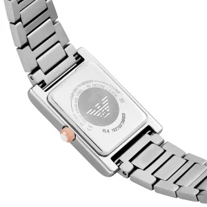 ar11626 emporio armani watch women mother of pearl crystals two tone silver square dial metal stainless steel rose gold strap quartz analog genni 4