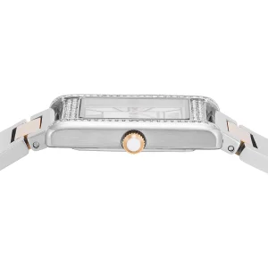 ar11626 emporio armani watch women mother of pearl crystals two tone silver square dial metal stainless steel rose gold strap quartz analog genni 7