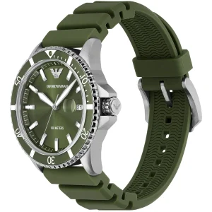 ar11638 emporio armani watch 100 meters men green dial rubber strap quartz analog world explorer 2