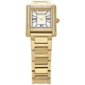 ar11659 emporio armani watch women crystals white square dial metal stainless steel gold strap quartz analog ganni 2