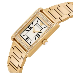 ar11659 emporio armani watch women crystals white square dial metal stainless steel gold strap quartz analog ganni 3