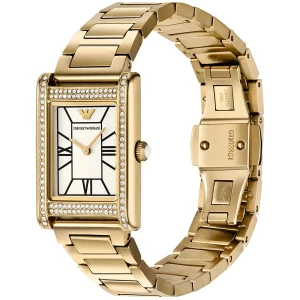 ar11659 emporio armani watch women crystals white square dial metal stainless steel gold strap quartz analog ganni 4