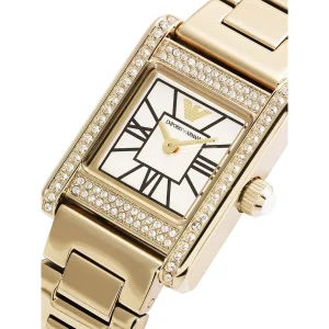ar11663 emporio armani watch women crystals white square dial metal stainless steel gold strap quartz analog ganni 13