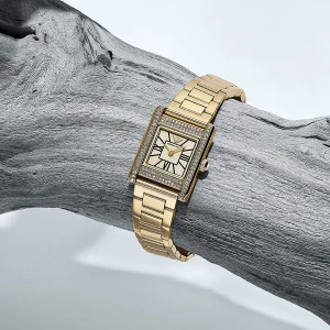 ar11663 emporio armani watch women crystals white square dial metal stainless steel gold strap quartz analog ganni 14