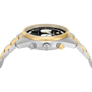 ar11678 emporio armani watch chronograph men two tone black dial metal stainless steel silver gold strap quartz analog racer 5
