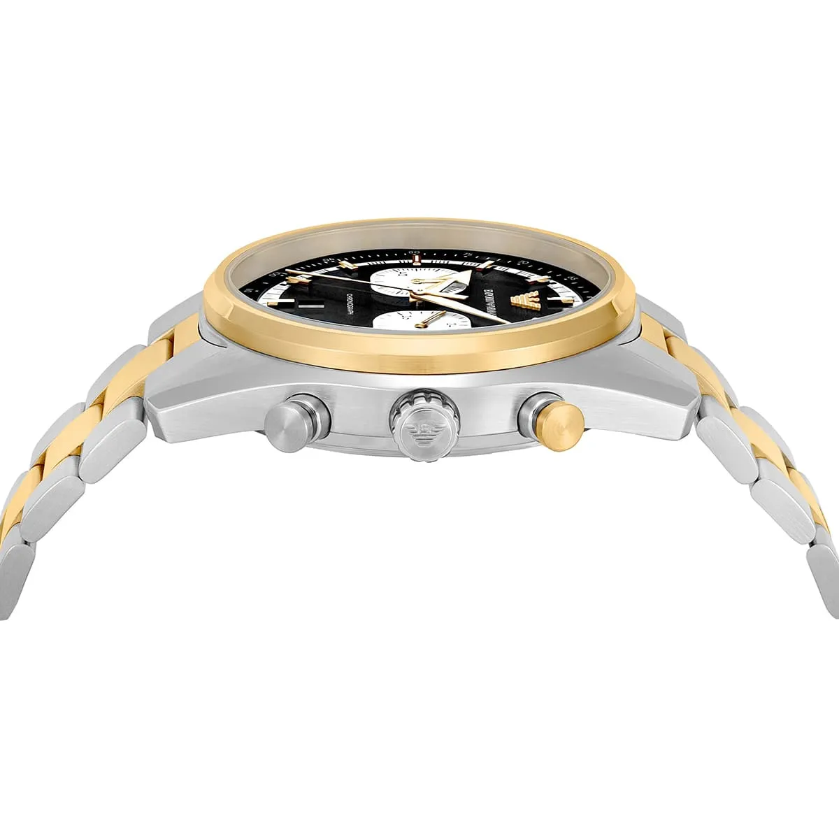 ar11678 emporio armani watch chronograph men two tone black dial metal stainless steel silver gold strap quartz analog racer 5 ar11678 emporio armani watch chronograph men two tone black dial metal stainless steel silver gold strap quartz analog racer 5