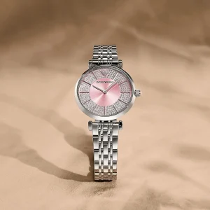 ar11686 emporio armani watch women crystals pink dial metal stainless steel silver strap quartz analog gianni t bar 7