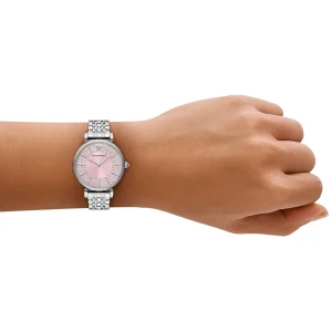 ar11686 emporio armani watch women crystals pink dial metal stainless steel silver strap quartz analog gianni t bar 8