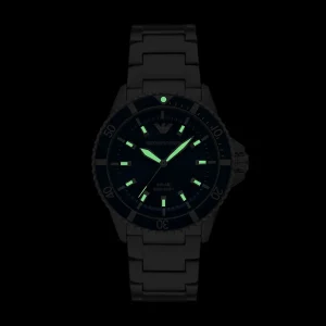 ar11697 emporio armani watch 100m 330ft men solar powered blue dial metal stainless steel silver strap quartz analog world explorer 13