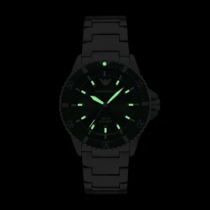 ar11698 emporio armani watch 100m 330ft men solar powered green dial metal stainless steel silver strap quartz analog world explorer 10