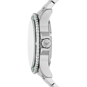 ar11698 emporio armani watch 100m 330ft men solar powered green dial metal stainless steel silver strap quartz analog world explorer 7
