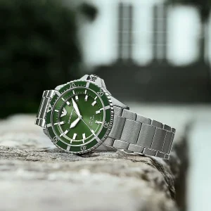 ar11698 emporio armani watch 100m 330ft men solar powered green dial metal stainless steel silver strap quartz analog world explorer 8