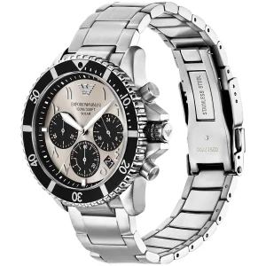 ar11722 emporio armani watch 100m 330ft solar men arabic numbers gray dial metal stainless steel silver strap quartz analog chronograph world explorer 2