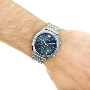 ar1974 emporio armani watch men blue dial stainless steel metal silver strap quartz battery analog chronograph zeta 7 1024x1024