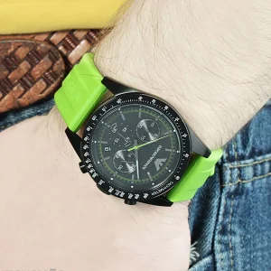 ar6115 emporio armani watch men black dial rubber green strap quartz battery analog chronograph tazio large 5