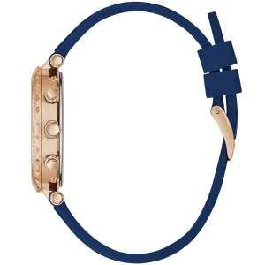 gw0113l3 guess watch women silver dial rubber blue strap quartz battery analog crystals solstice 2