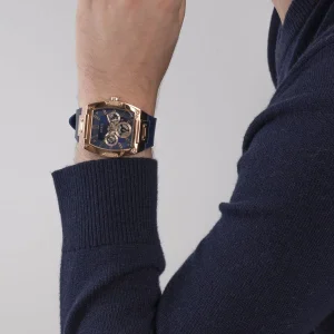 gw0202g4 guess square watch men blue dial rubber strap quartz battery analog phoenix 12