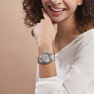 gw0464l1 guess watch women crystals silver dial metal stainless steel strap quartz battery analog crystal queen 10