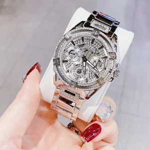gw0464l1 guess watch women crystals silver dial metal stainless steel strap quartz battery analog crystal queen 15