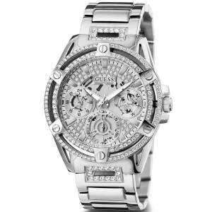 gw0464l1 guess watch women crystals silver dial metal stainless steel strap quartz battery analog crystal queen 2
