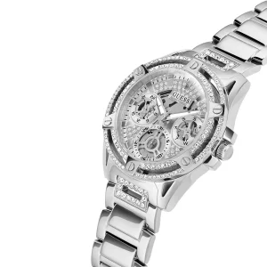 gw0464l1 guess watch women crystals silver dial metal stainless steel strap quartz battery analog crystal queen 3